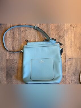 kate spade Elise bucket bag teal leather crossbody with gold logo